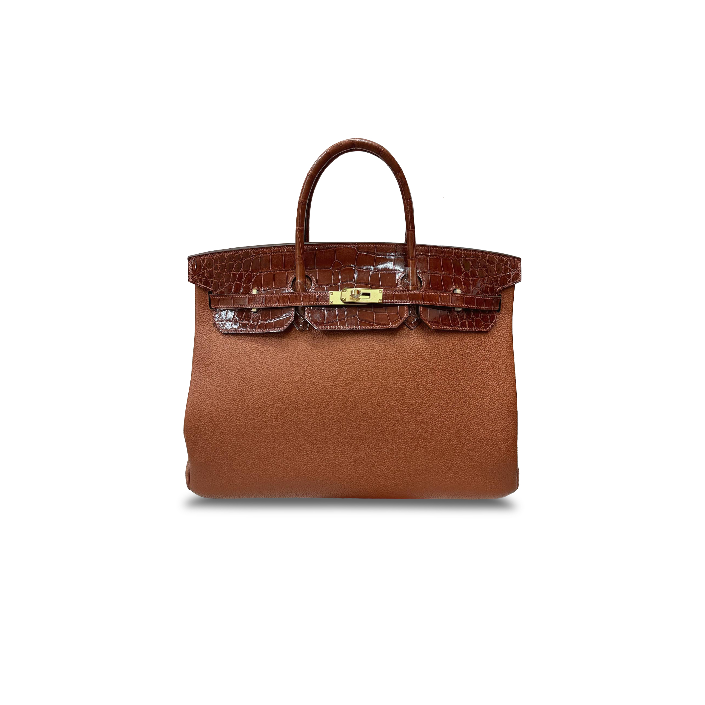 H**mes master birkin 30 crocodile and togo leather golden brown gold buckle h076235ck06 (30*22*16cm)